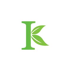 Letter K and Leaf Green Logo Template design vector