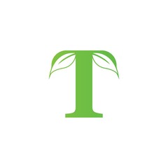 Letter T and Leaf Green Logo Template design vector