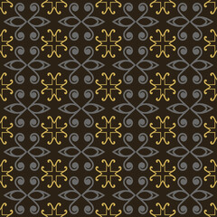 Background pattern with decorative ornament in vintage style on a black background, wallpaper. Seamless pattern, texture. Vector illustration for design.