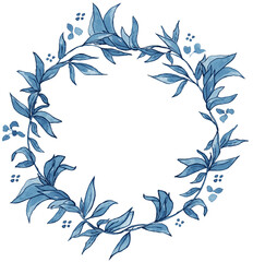 Delft Blue Floral Wreath, China Blue, Wedding Bouquet, Leaves, Floral Swirl