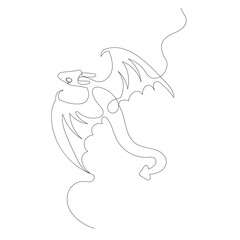 dragon continuous line drawing isolated, vector