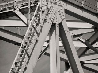 Abstract metal background. Monochrome. Detail of railway bridge.