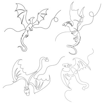 dragon continuous line drawing isolated
