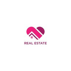heart and building logo for real estate 