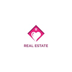 heart and building logo for real estate 