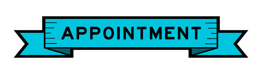 Vintage blue color ribbon banner with word appointment on white background