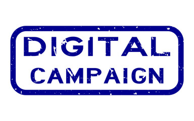 Fototapeta premium Grunge blue digital campaign word square rubber seal stamp on white background