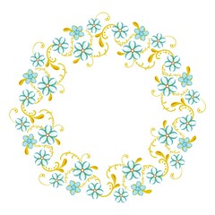 round frame of flowers, spring delicate wreath isolated on white background