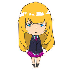 Illustration eines unzufriedenen Schulmädchens mit langen, blonden Haaren in Schuluniform