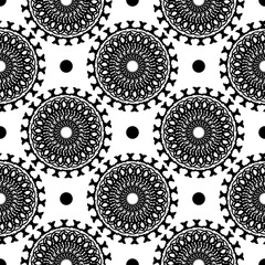Black-white seamless pattern with vintage ornaments. Good for clothing, textiles, backgrounds and prints. Vector illustration.