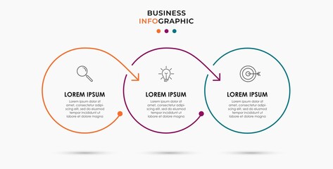 Vector Infographic thin line circle design business template with icons and 3 options or steps. Can be used for process diagram, presentations, workflow layout, banner, flow chart, info graph