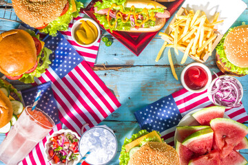 Fourth of July, Memorial Day, USA Independence Day concept. Patriotic, American traditional food....