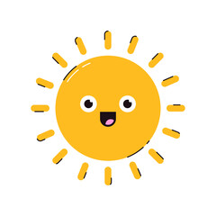 Happy sun vector cartoon character isolated on a white background.