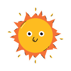 Funny sun vector cartoon character isolated on a white background.