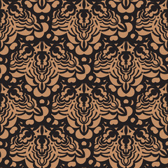 Black-orange seamless pattern with vintage ornaments. Good for murals, textiles and printing. Vector illustration.
