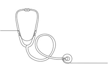 Continuous one line of stethoscope in silhouette. Linear stylized.Minimalist. - obrazy, fototapety, plakaty