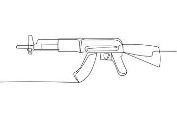 Continuous one line of weapon rifle gun military army in silhouette. Linear stylized.Minimalist.