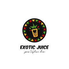Exotic fruit smoothie juice logo with ethnic pattern icon badge frame