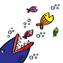 Cartoon shark t-shirt print design.