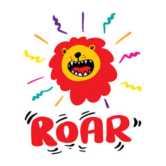 Cute lion open mouth roar for kids, baby t-shirt, greeting card design.