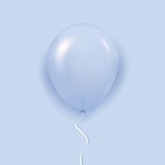 Realistic balloon with ribbon. Blue balloon on blue background. "Illustration 3D"