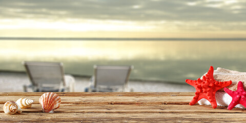 Desk of free space and summer landscape of free space 