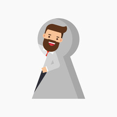 Businessman ooks in the keyhole