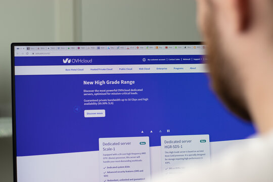 New York, USA - 1 May 2021: OVHcloud company website on screen, Illustrative Editorial.