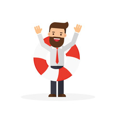 Businessman with a lifebuoy
