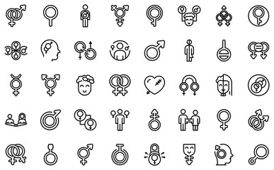 Gender identity icons set. Outline set of gender identity vector icons for web design isolated on white background