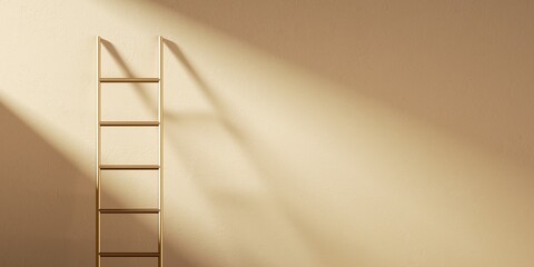 3d render. Beige wall with the ladder and sunlight. Abstract background - obrazy, fototapety, plakaty
