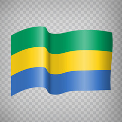 3D Realistic waving Flag of Gabon on transparent background.  National Flag Gabonese Republic for your web site design, app, UI. Africa. EPS10.