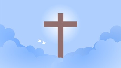 Christian Background with Cross. You can use this asset for your content like as Happy Easter Day, Good Friday, Ascension Day, worship, streaming, presentation, broadcast and anymore. Cloud and light.