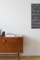 Close-up on wooden vintage sideboard