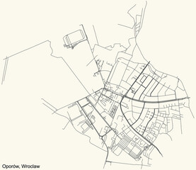 Black simple detailed street roads map on vintage beige background of the quarter Oporów district of Wroclaw, Poland