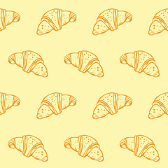 Vector seamless pattern of fresh and tasty croissant on a pastel beige background.
