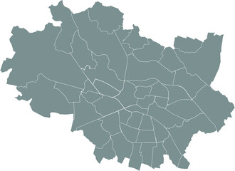 Simple gray vector map with white borders of districts of Wroclaw, Poland