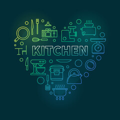 Fototapeta na wymiar Kitchen Interior vector heart shaped colorful line illustration