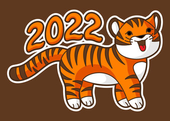 Fototapeta na wymiar Greeting card with cute tiger. Symbol of Happy Chinese New Year 2022.
