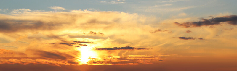 Beautiful cloudy sky at sunset, banner design