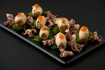 stuffed squid and boiled octopus