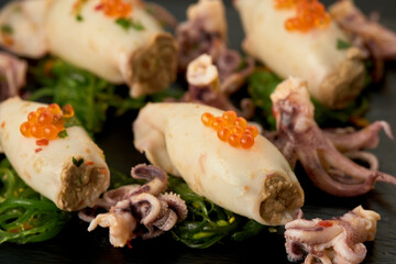 stuffed squid and boiled octopus
