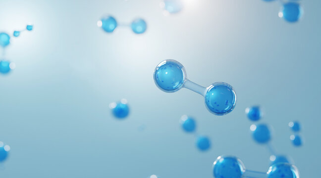 Hydrogen Molecule, New Green Energy Water Fuel Cell Future Hydrogen, 3D rendering.	