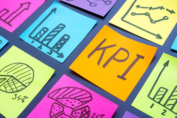 KPI or Key Performance Indicators and stickers with charts and graphs.