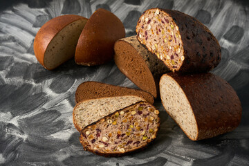 Homemade bread with nuts and pumpkin seeds