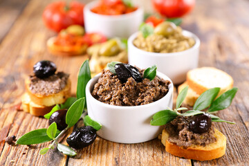 assorted of antipasto, tapenade with tree branch