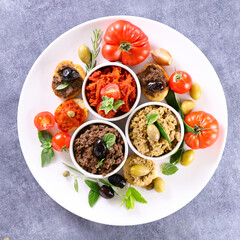 plate of mediterranean canape and tapenade