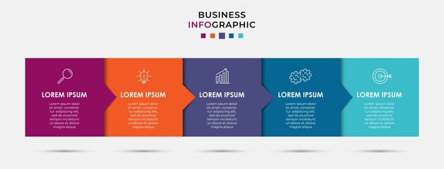 Vector Infographic label design business template with icons and 5 options or steps. Can be used for process diagram, presentations, workflow layout, banner, flow chart, info graph
