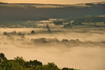Blilck von Vezelay auf den Frühnebel im Morvan im Burgund