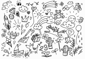 Vector illustration of Doodle cute for Hand drawn set of cute doodles for decoration on white background,Funny Doodle Hand 
